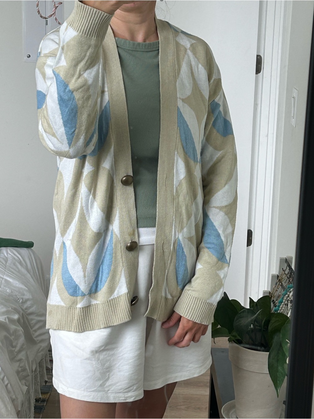 Beige Floral-Print Button Cardigan. Redcrow brand, ordered from Kazakhstan.